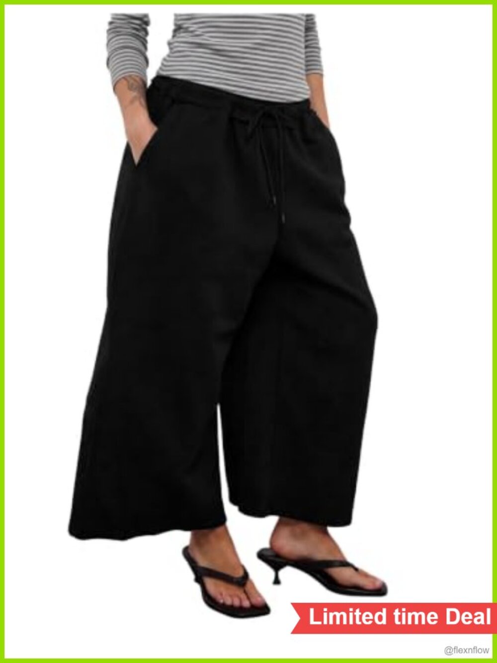 Women's Wide Leg Capri Sweatpants Baggy Culottes Gaucho Pants Elastic